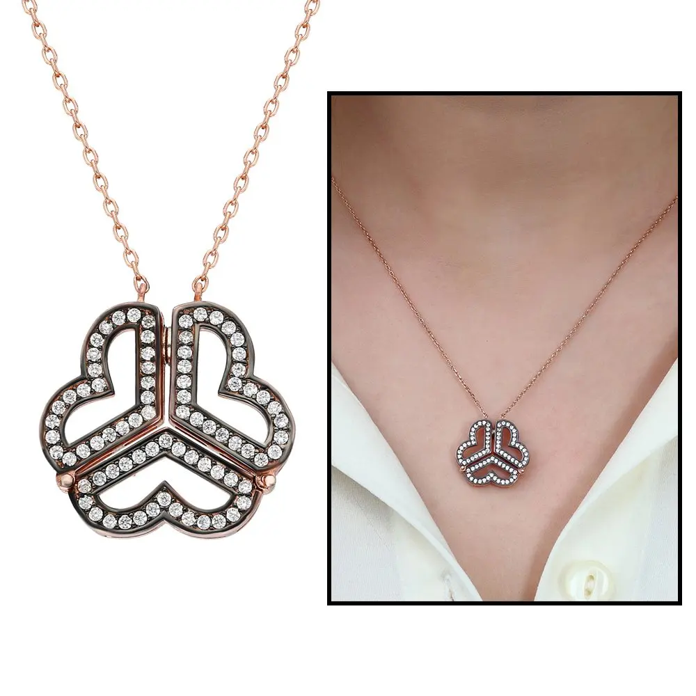 White Zircon Stone Two-Use Three Heart 925 Sterling Silver Ladies Necklaces 
White Zircon Stone Two-Use Three Heart 925 Sterling Silver Ladies Necklaces