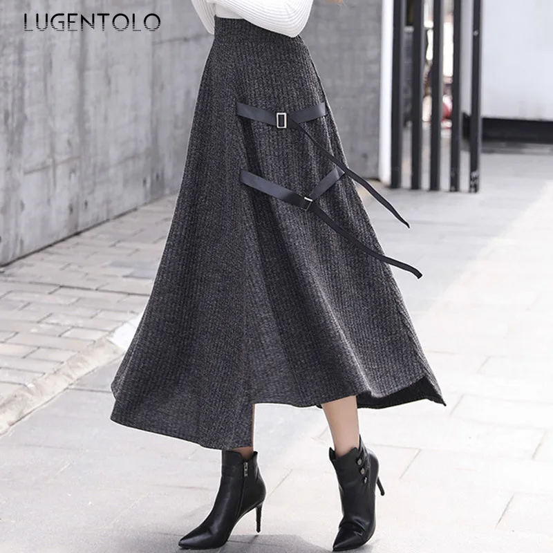 Women Skirt Autumn Winter Elegant Solid New Lady Splicing Irregular Skirt Pocket Slim Big Swing Skirts Lugentolo 
Women Skirt Autumn Winter Elegant Solid New Lady Splicing Irregular Skirt Pocket Slim Big Swing Skirts Lugentolo