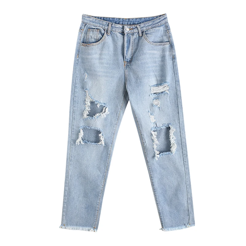 

ZAFUL Women Ripped Denim Pants Distressed Frayed Hem Boyfriend Jeans Loose Vintage High Waist Jeans Autumn 2020