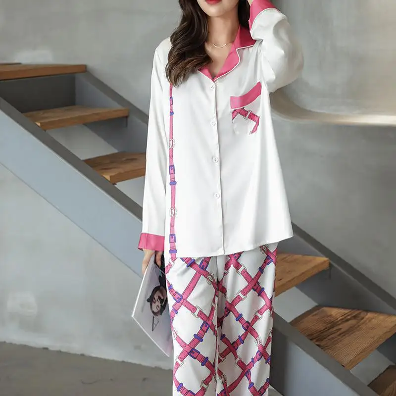 Print Pajamas With Pants Satin Sleepwear Lapel Home Clothes Long Sleeve Nightwear With Trousers Loose Casual Home Clothes
Print Pajamas With Pants Satin Sleepwear Lapel Home Clothes Long Sleeve Nightwear With Trousers Loose Casual Home Clothes