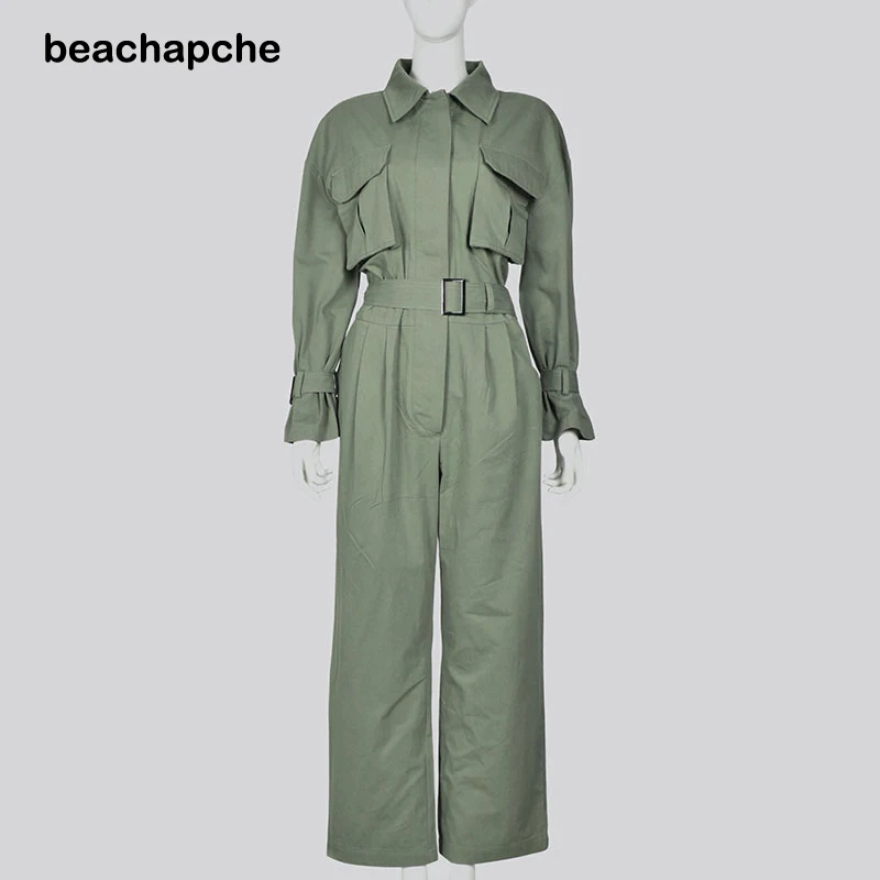 Beachapche Women Long Sleeve Army Green Bandage Jumpsuits Spring Autumn One Piece Cargo Pants Overalls Loose Casual Female Strai
Beachapche Women Long Sleeve Army Green Bandage Jumpsuits Spring Autumn One Piece Cargo Pants Overalls Loose Casual Female Strai