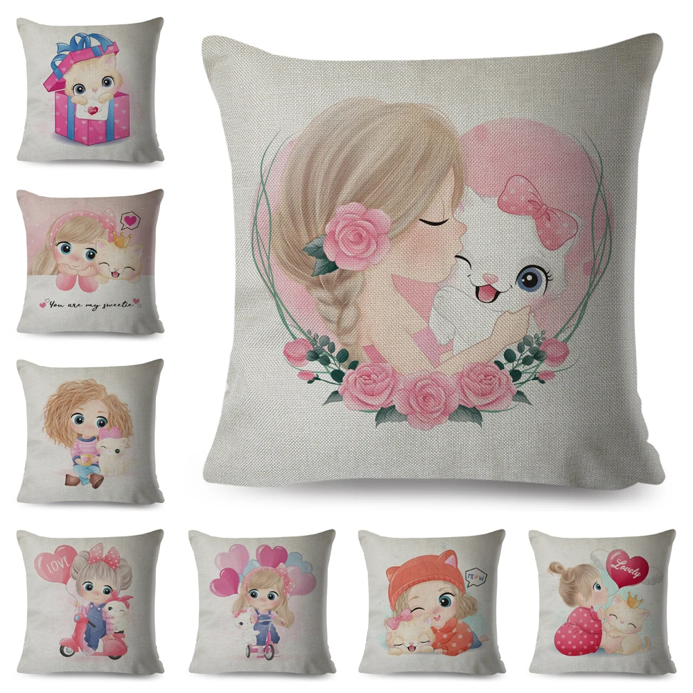 Милый чехол для подушки с изображением девушки и кошки, декоративный милый мультяшный детский чехол для подушки, чехол для детской комнаты, ... 
Милый чехол для подушки с изображением девушки и кошки, декоративный милый мультяшный детский чехол для подушки, чехол для детской комнаты, ...
