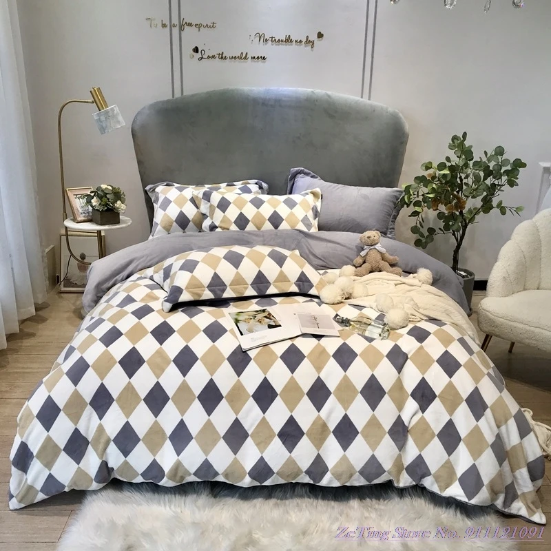 Bedding Set 4pcs 1.8m Bedsheet Autumn Winter Thickened Milk Velvet Double-Sided Coral Velvet Simple Diamond Lattice Quilt Cover
Bedding Set 4pcs 1.8m Bedsheet Autumn Winter Thickened Milk Velvet Double-Sided Coral Velvet Simple Diamond Lattice Quilt Cover