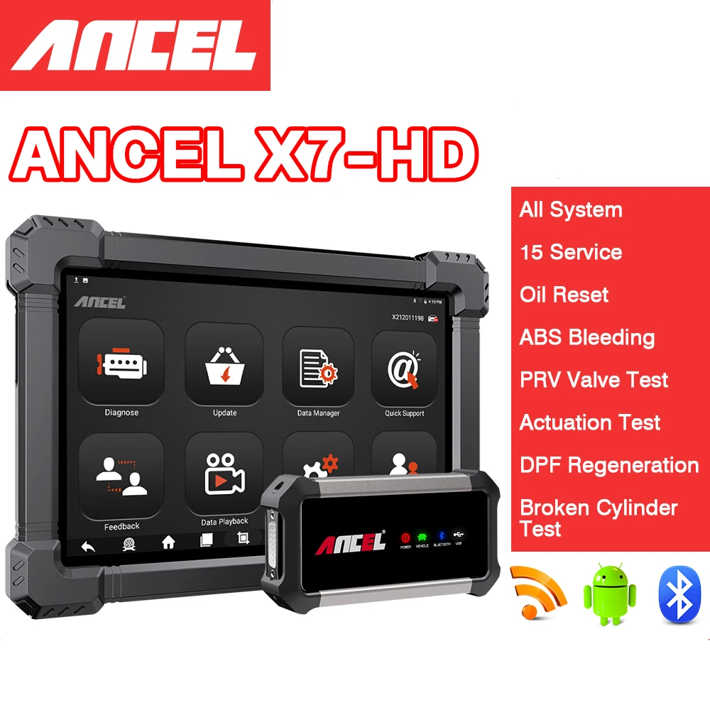 Ancel X7 HD Heavy Duty Truck Diagnostic Tool OBD2 All System Scanner For MAN DAF Iveco Oil Service DPF Regeneration 15 Resets
Ancel X7 HD Heavy Duty Truck Diagnostic Tool OBD2 All System Scanner For MAN DAF Iveco Oil Service DPF Regeneration 15 Resets