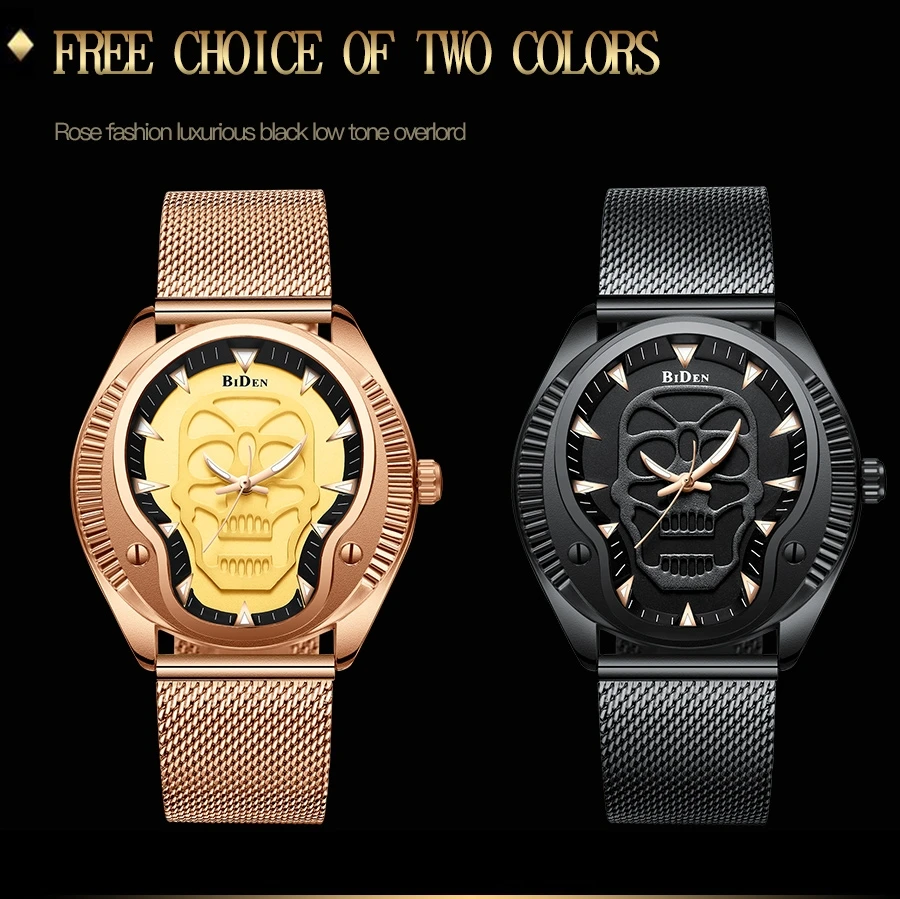 DIBEN 2019 Luxury Men Watches Classic Wrist Watch Skull Dial Male Clock Rose Golden Mesh Belt Waterproof Top Brand Zegarek Meski | Наручные