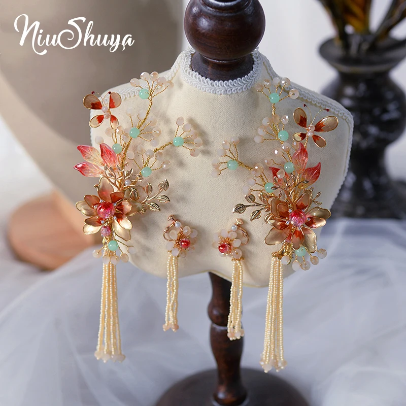 NiuShuya Vinatge Clear Red Flower Bridal Barrettes with Earring Crystal Tassles Head Wear Set Wedding Hair Accessorie
NiuShuya Vinatge Clear Red Flower Bridal Barrettes with Earring Crystal Tassles Head Wear Set Wedding Hair Accessorie