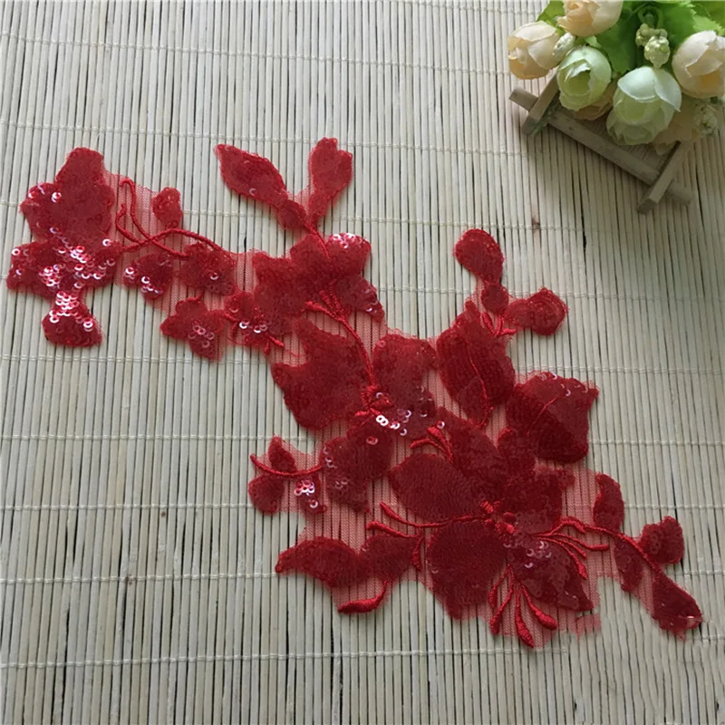 

Кружевная ткань, полиэстер вышивка тканей Venise, 4 шт., красная Аппликация, воротник аппликации «сделай сам» с блестками, аксессуары для шитья платья