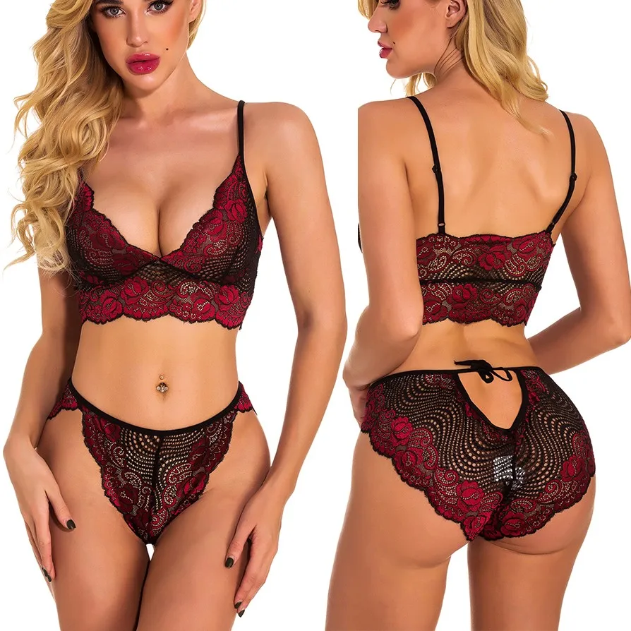 Women Transparent Lace Bra And Panty Set Pajamas Sexy Flower Embroidery Lingerie Bra Intimates Ladies Backless Underwear
Women Transparent Lace Bra And Panty Set Pajamas Sexy Flower Embroidery Lingerie Bra Intimates Ladies Backless Underwear