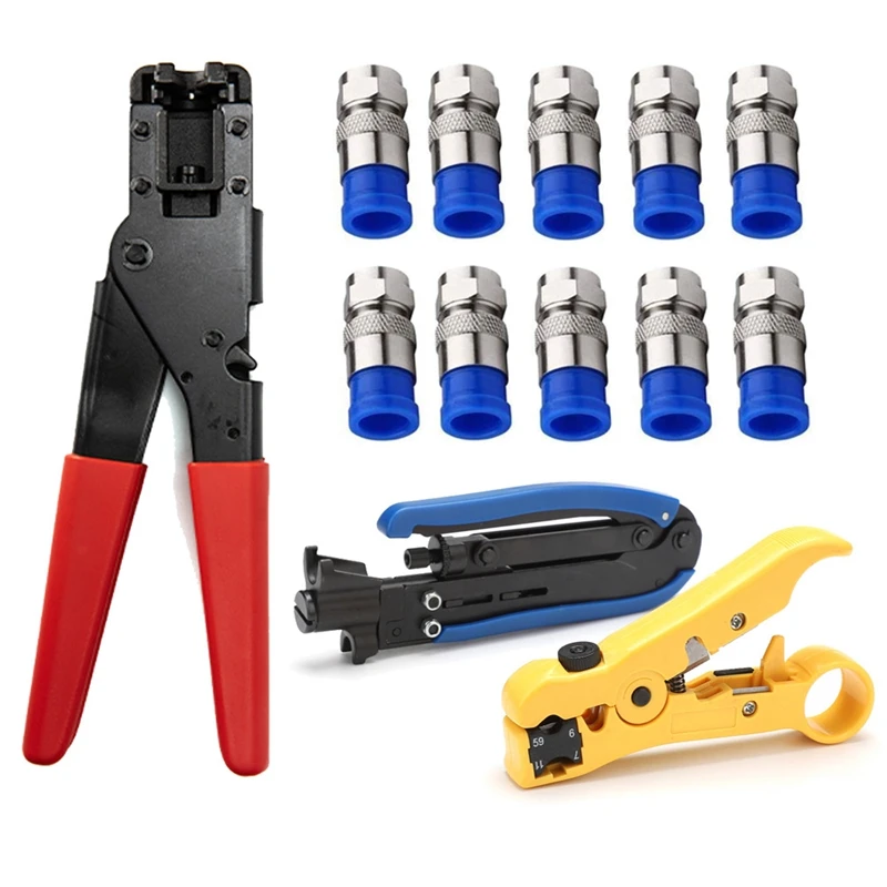 Coaxial Cable Crimper Compression Tool Kit Rg6 Rg59 Coaxial Cable Stripper With F Compression Connectors
Coaxial Cable Crimper Compression Tool Kit Rg6 Rg59 Coaxial Cable Stripper With F Compression Connectors