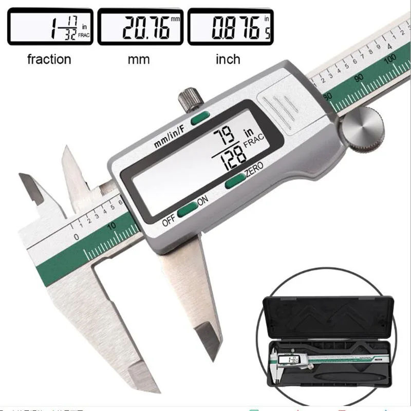 0-150mm Stainless Steel Vernier Caliper With Digital Display Fraction Inch Millimeter Conversion For Designers Engineers
0-150mm Stainless Steel Vernier Caliper With Digital Display Fraction Inch Millimeter Conversion For Designers Engineers