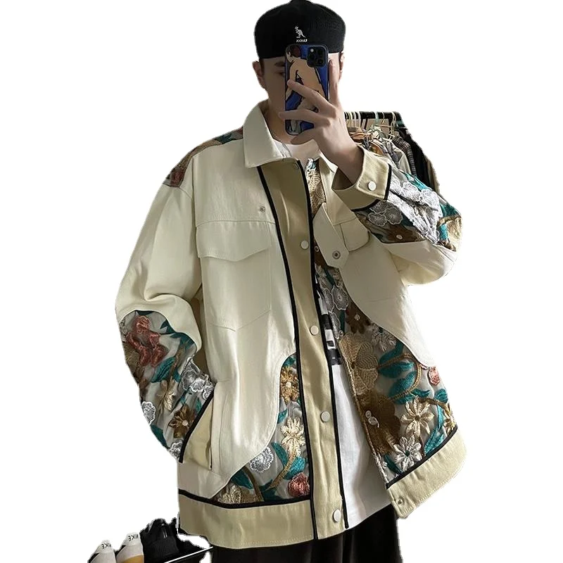 Autumn new trendy lapel stitching tooling jacket men and women embroidered casual loose jacket trend
Autumn new trendy lapel stitching tooling jacket men and women embroidered casual loose jacket trend