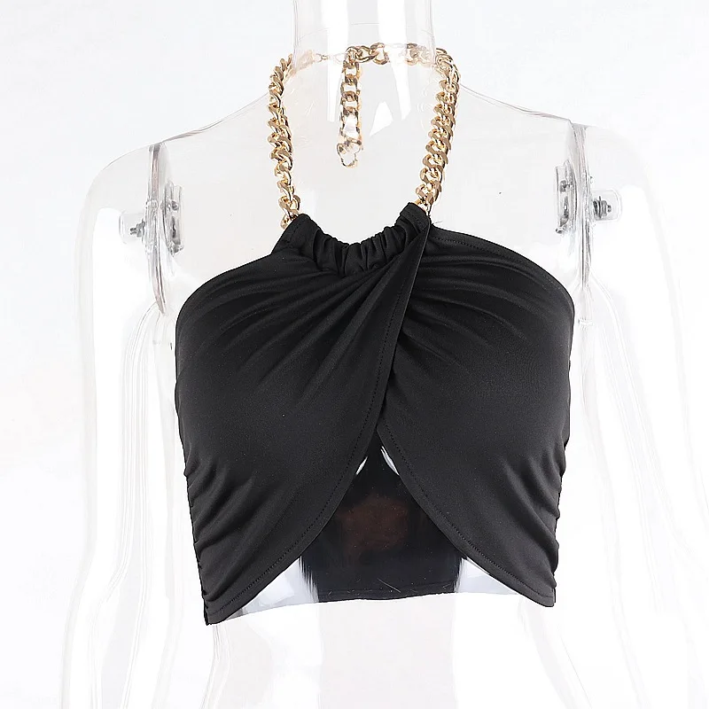 Summer Fashion Chic Halter Chain Crop Tops for Women Backless Cropped Feminino Black Wrap Top 2021 Streetwear crop top
Summer Fashion Chic Halter Chain Crop Tops for Women Backless Cropped Feminino Black Wrap Top 2021 Streetwear crop top