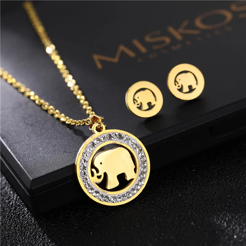 Stainless Steel Jewelry Sets for Women Necklace Rhinestone Hollow Elephant Stud Earring 2 Piece Clavicle Chain Jewelry Best Gift
Stainless Steel Jewelry Sets for Women Necklace Rhinestone Hollow Elephant Stud Earring 2 Piece Clavicle Chain Jewelry Best Gift