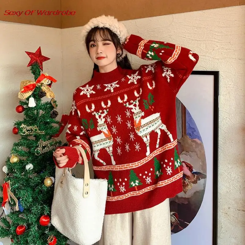 Christmas Knitted Sweater Female 2021 Autumn Winter New Fashion Retro Loose Red Tops Cute Christmas Deer Warm Knitted Pullover
Christmas Knitted Sweater Female 2021 Autumn Winter New Fashion Retro Loose Red Tops Cute Christmas Deer Warm Knitted Pullover