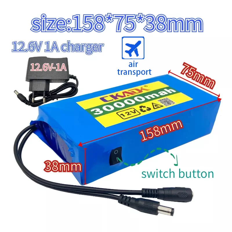 High Quality Super Rechargeable Portable Lithium-ion Battery DC 12V 30000mAh With US or EU Plug 12.6v 3.0Ah battery pack+charger
High Quality Super Rechargeable Portable Lithium-ion Battery DC 12V 30000mAh With US or EU Plug 12.6v 3.0Ah battery pack+charger