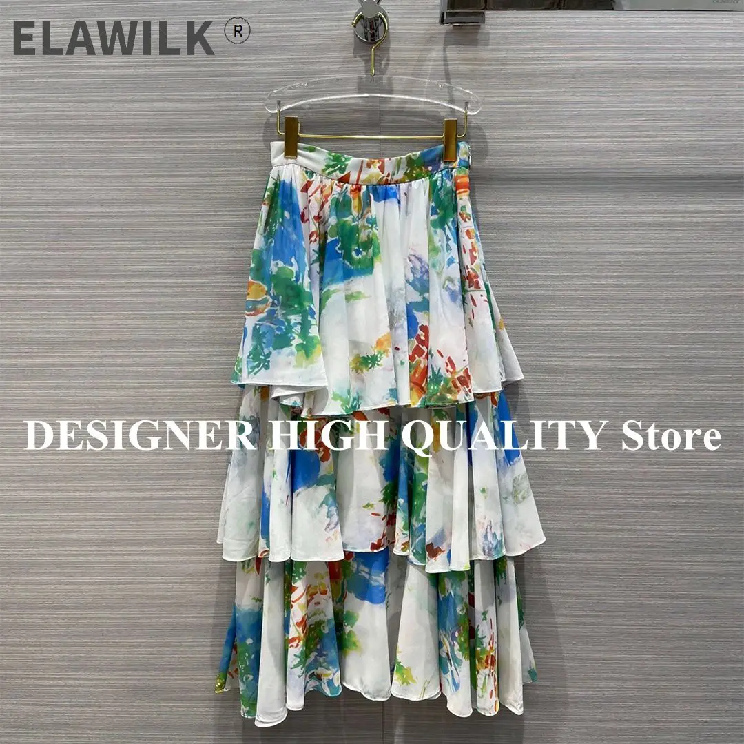Long Skirts Womens Fashion Watercolor Printing Ruffles Cake Skirt 100% Silk High-end Brand Skirt
Long Skirts Womens Fashion Watercolor Printing Ruffles Cake Skirt 100% Silk High-end Brand Skirt
