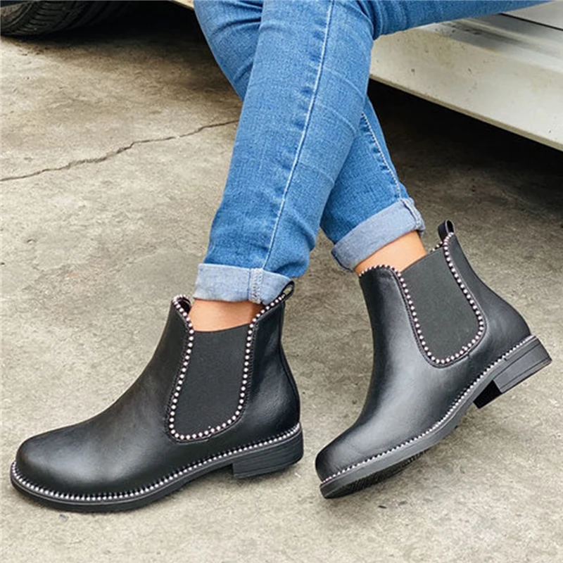 Low Heel Rivet Boots 2020 New British Style Pu Leather Women Fashion Flat Shoes Soft Bottom Waterproof Female Leopard Ankle Boot
Low Heel Rivet Boots 2020 New British Style Pu Leather Women Fashion Flat Shoes Soft Bottom Waterproof Female Leopard Ankle Boot