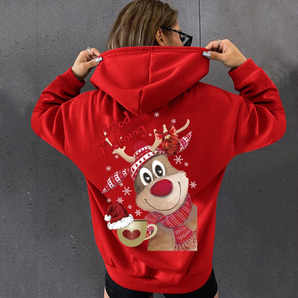 Winter Christmas Elk Good Morning Print Women Hoodies Cartoon Funny Holiday Female Fleece Hooded Sweatshirt Cartoon Kawaii Tops
Winter Christmas Elk Good Morning Print Women Hoodies Cartoon Funny Holiday Female Fleece Hooded Sweatshirt Cartoon Kawaii Tops