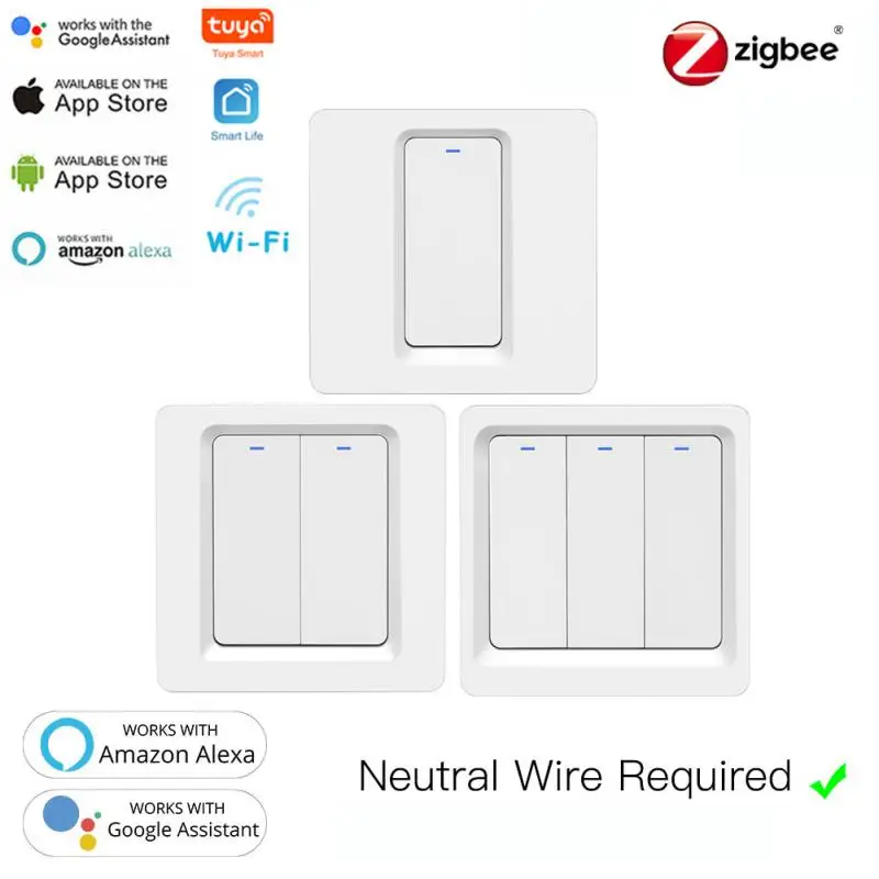 Tuya WiFi ZigBee Smart Push Button Switch Neutral Wire Required Tuya/Smart Life APP Control With Alexa Google Home 1/2/3 Gang
Tuya WiFi ZigBee Smart Push Button Switch Neutral Wire Required Tuya/Smart Life APP Control With Alexa Google Home 1/2/3 Gang