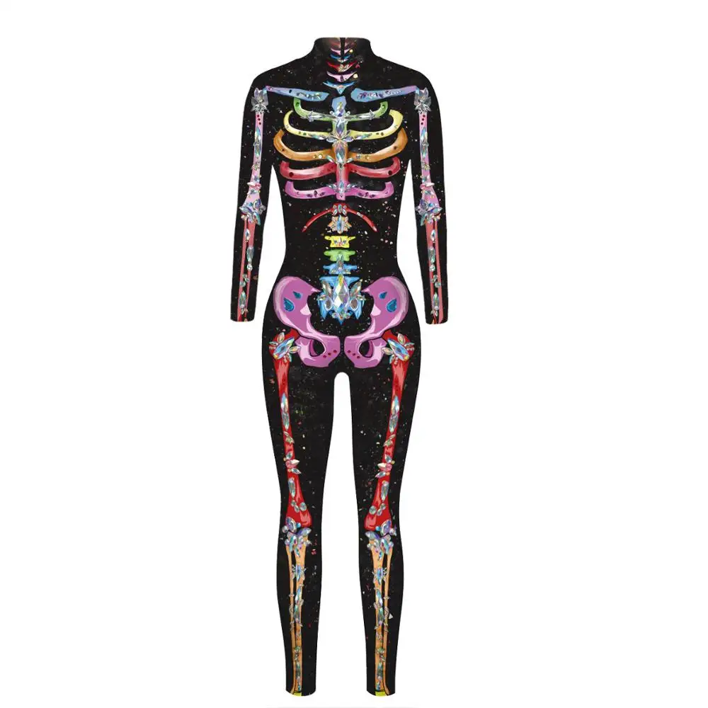 Fashon Crystal Skeleton Costume Jumpsuit 3D Print Scary Halloween Costumes For Women Mechanical Skull Bodysuit 
Fashon Crystal Skeleton Costume Jumpsuit 3D Print Scary Halloween Costumes For Women Mechanical Skull Bodysuit