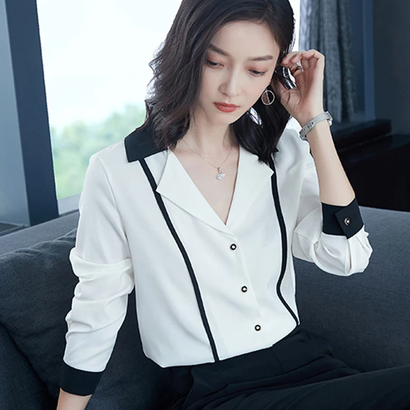 Блузка шифоновая женская, на пуговицах, с длинным рукавом, весна-осень, DF3263 
Блузка шифоновая женская, на пуговицах, с длинным рукавом, весна-осень, DF3263