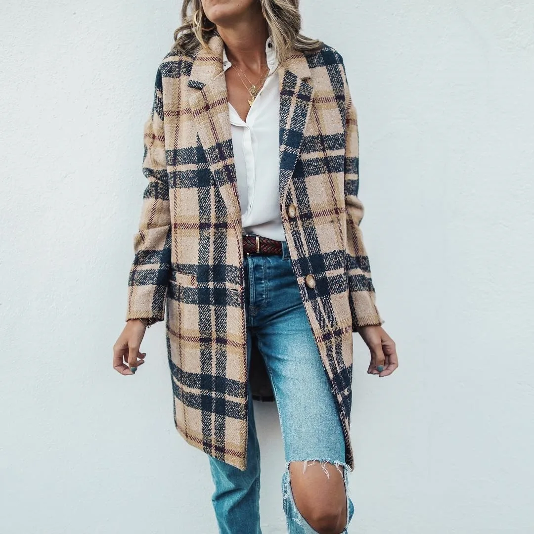 2021 autumn and winter European and American new style loose long plaid woolen coat jacket women
2021 autumn and winter European and American new style loose long plaid woolen coat jacket women