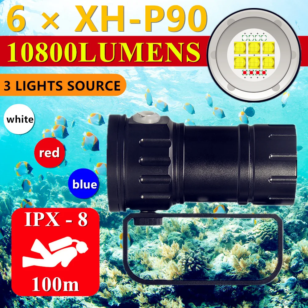 IPX8 Waterproof Scuba Diving Flashlight LED XHP90 Photography Video Light Tactical Torch Underwater 100m Diving Fill Lights
IPX8 Waterproof Scuba Diving Flashlight LED XHP90 Photography Video Light Tactical Torch Underwater 100m Diving Fill Lights
