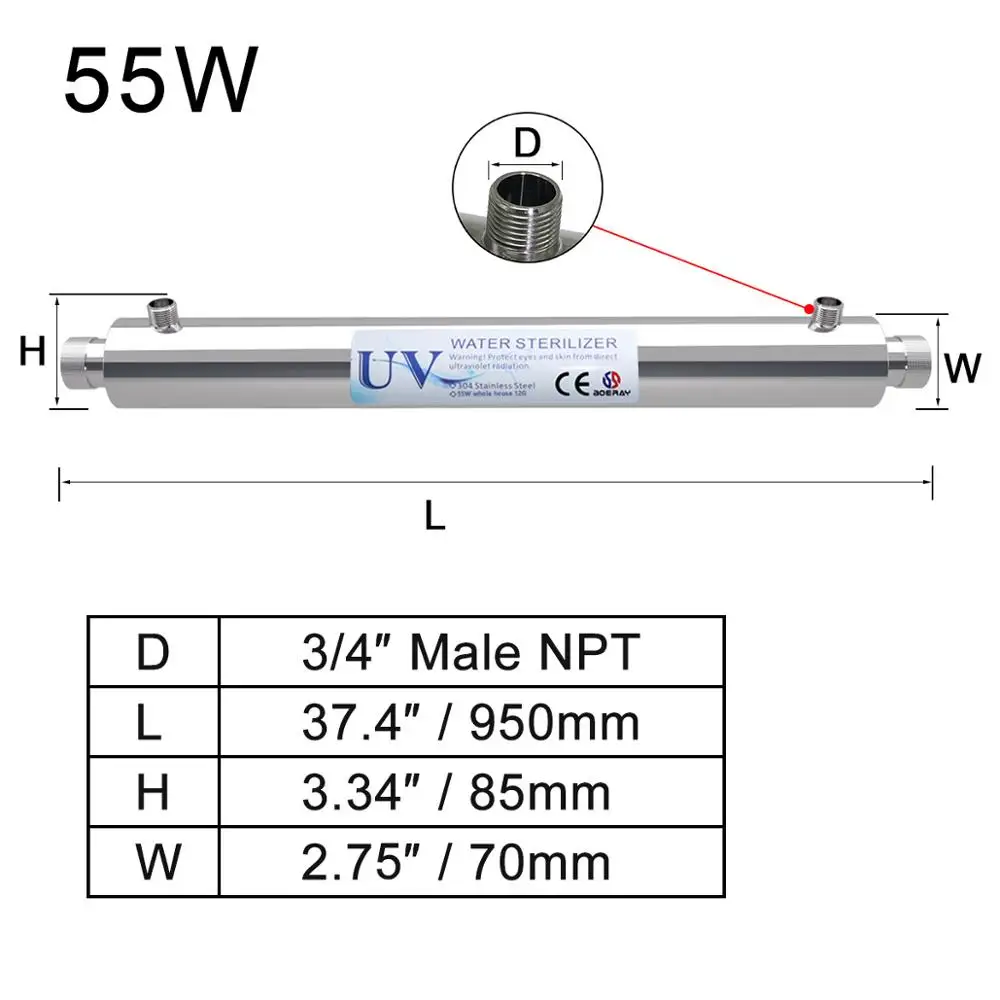 Ультрафиолетовая лампа 55 Вт 12 gpm стерилизатор воды бытовой УФ-светильник
