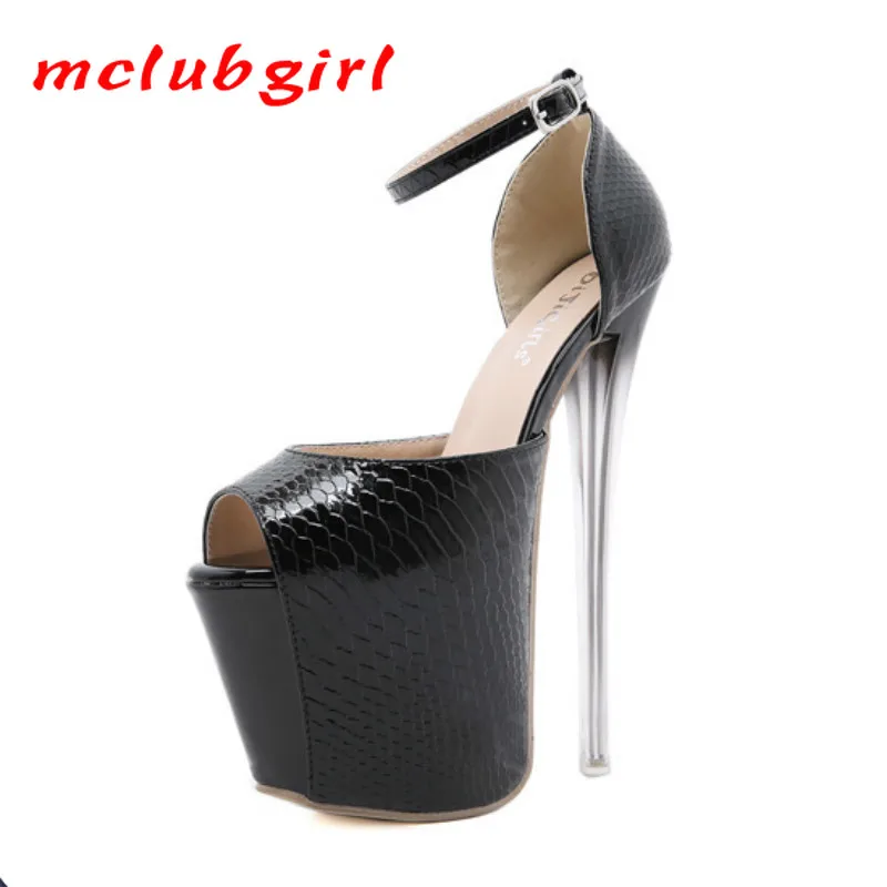 

MCLUBGIRL сексуальный ночной клуб 19 см сверхвысокий каблук женские туфли летние сандалии с принтом змеи полые большие размеры женская обувь ZL