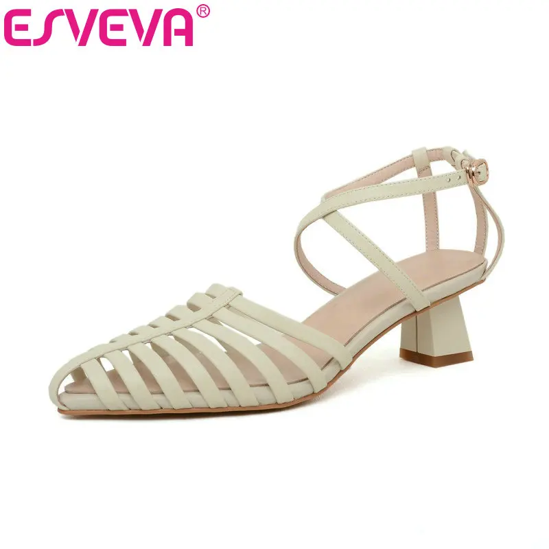 ESVEVA 2021 New Summer Genuine Leather Elegant Rome Female Sandals Cross Strap Buckle Square Med Heel Women Shoes Size 34-39
ESVEVA 2021 New Summer Genuine Leather Elegant Rome Female Sandals Cross Strap Buckle Square Med Heel Women Shoes Size 34-39