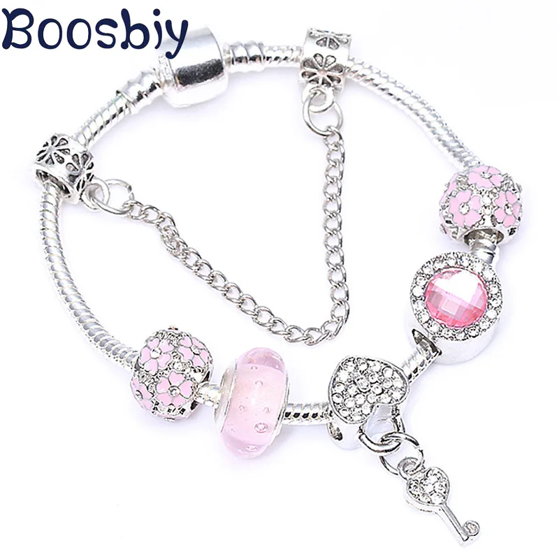 Fashion Brand Charm Bracelets With Crystal Pink Love Key Pendant For Women DIY Siver Plated Romantic Jewelry Gift
Fashion Brand Charm Bracelets With Crystal Pink Love Key Pendant For Women DIY Siver Plated Romantic Jewelry Gift