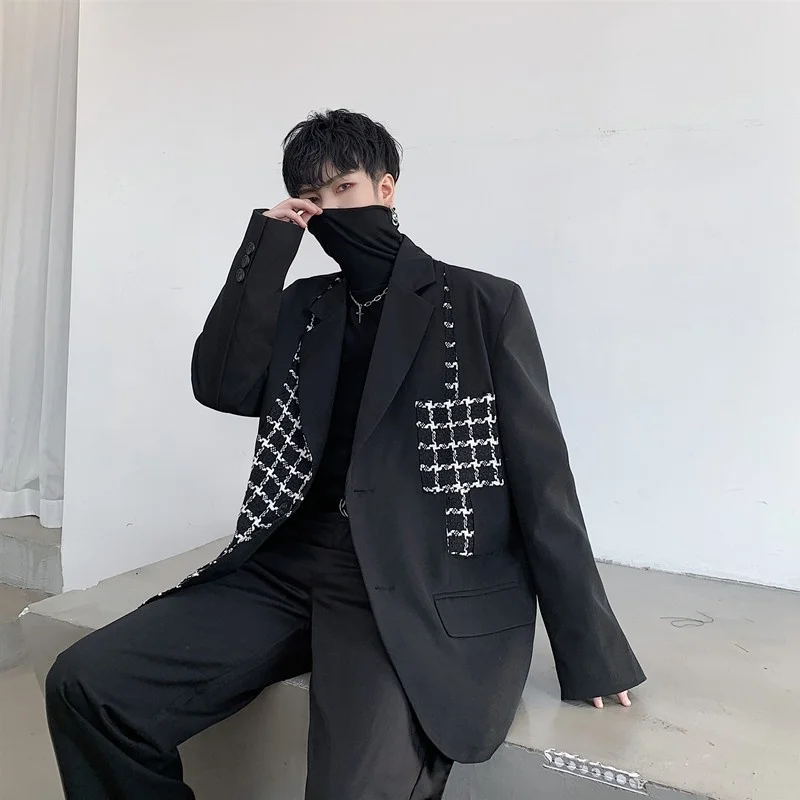 Asymmetrical Gothic Men Black Blazer Plaid Suit Vintage Loose Patchwork Coat Hip hop Male Design Jacket Fashion Casual Outerwear
Asymmetrical Gothic Men Black Blazer Plaid Suit Vintage Loose Patchwork Coat Hip hop Male Design Jacket Fashion Casual Outerwear