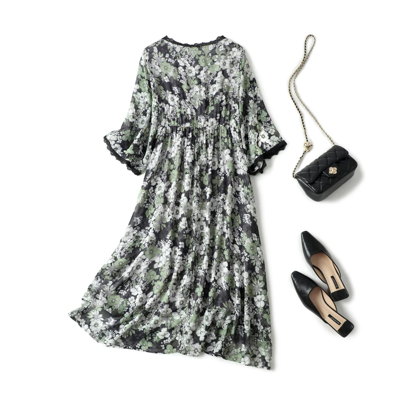 100% Silk Women's Dresses Sexy V Neck Short Sleeves Floral Printed Lace Piping Elegant Summer Holiday Dress Vestidos
100% Silk Women's Dresses Sexy V Neck Short Sleeves Floral Printed Lace Piping Elegant Summer Holiday Dress Vestidos