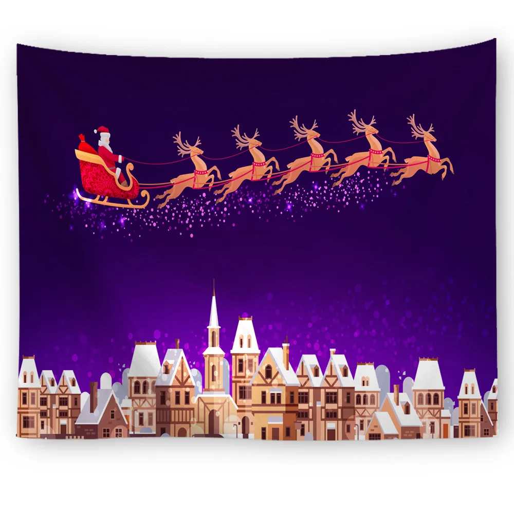 

Christmas Tapestry Gingerbread Man Printing Home Wall Decoration Golden Elk Wall Hanging Snowman for Dorm Room Xmas Beach Throw