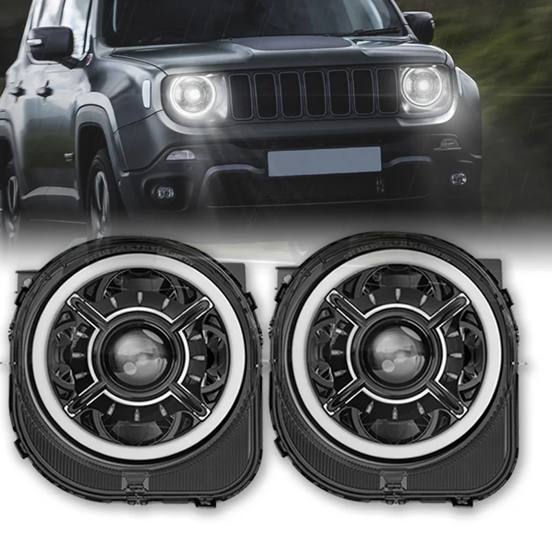 

2 шт. Автомобильные фары для Jeep Renegade 2015- 2021, фары DOT светодиодный DRL, ходовые огни, луч «ангельские глазки», автомобильная фара