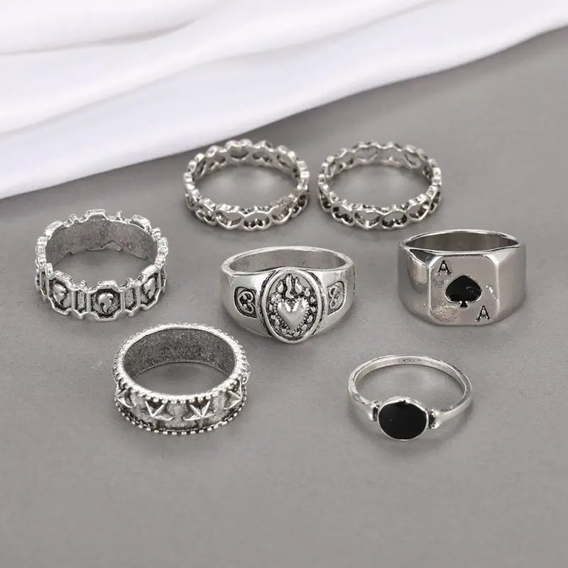 7pcs Vintage Heart Rings Set for Women Hallowing Out Heart Poker Pentagram Adjustable Ring Female Party Jewelry Accessories Gift
7pcs Vintage Heart Rings Set for Women Hallowing Out Heart Poker Pentagram Adjustable Ring Female Party Jewelry Accessories Gift