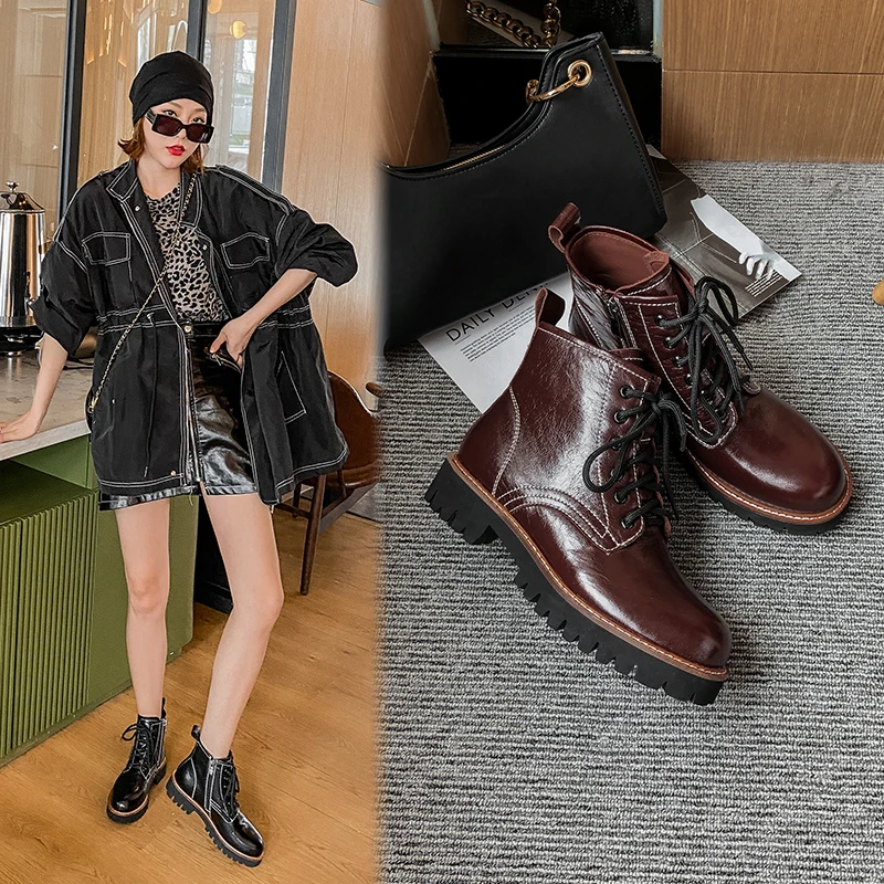 Spring and Autumn 2020 retro soft leather Martin boots leather round head women's boots laced-up knight boots X586
Spring and Autumn 2020 retro soft leather Martin boots leather round head women's boots laced-up knight boots X586
