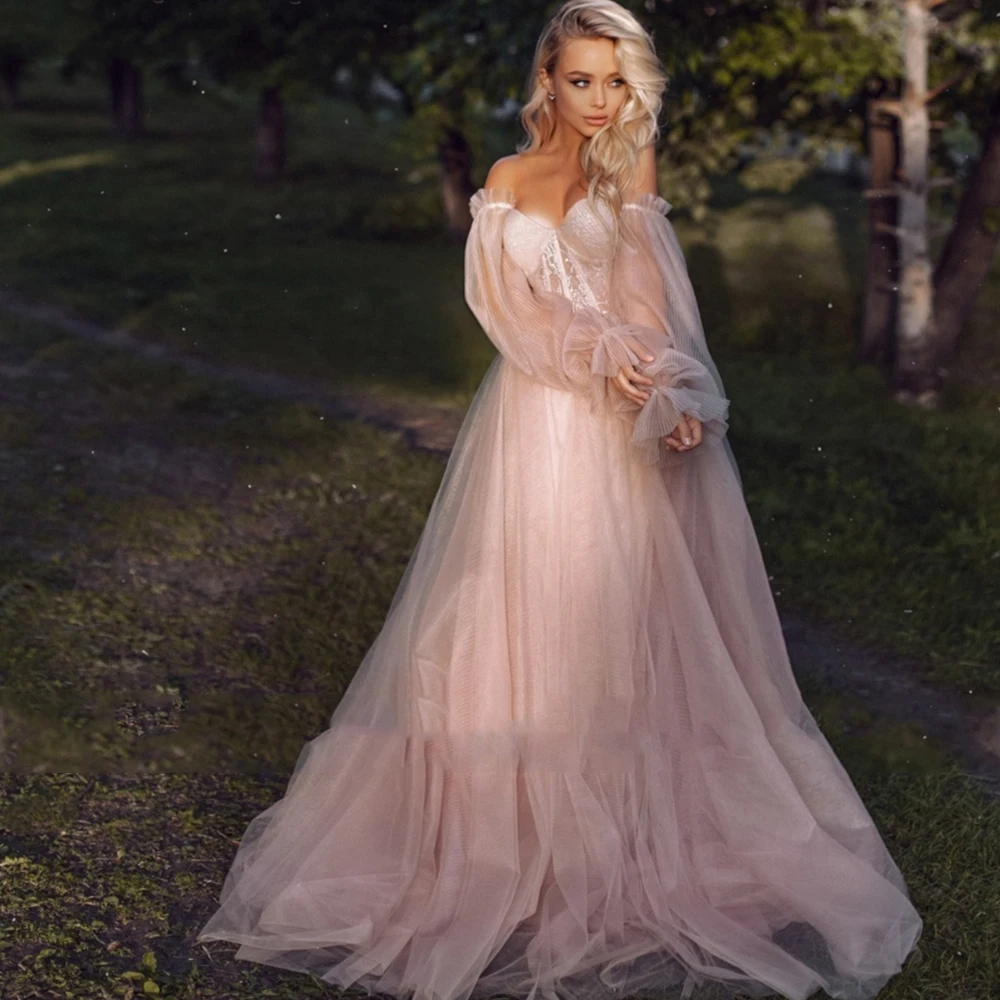 Princess Pink Wedding Dress A-Line Sweetheart Off the Shoulder Zipper Sweep Train Bridal Gowns 2021 Vestidos De Noivas
Princess Pink Wedding Dress A-Line Sweetheart Off the Shoulder Zipper Sweep Train Bridal Gowns 2021 Vestidos De Noivas