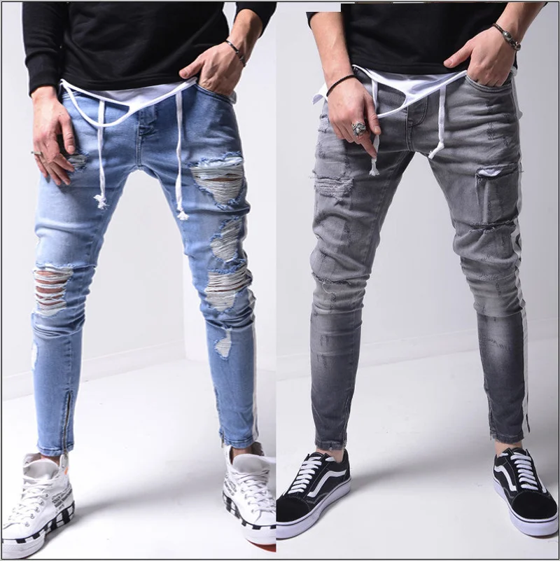 Striped Ripped Jeans Men's Vintage Slim-Fit Solid Color Stitching Jeans Fashion Autumn Zipper Mid-Waist Denim Pencil Pants
Striped Ripped Jeans Men's Vintage Slim-Fit Solid Color Stitching Jeans Fashion Autumn Zipper Mid-Waist Denim Pencil Pants