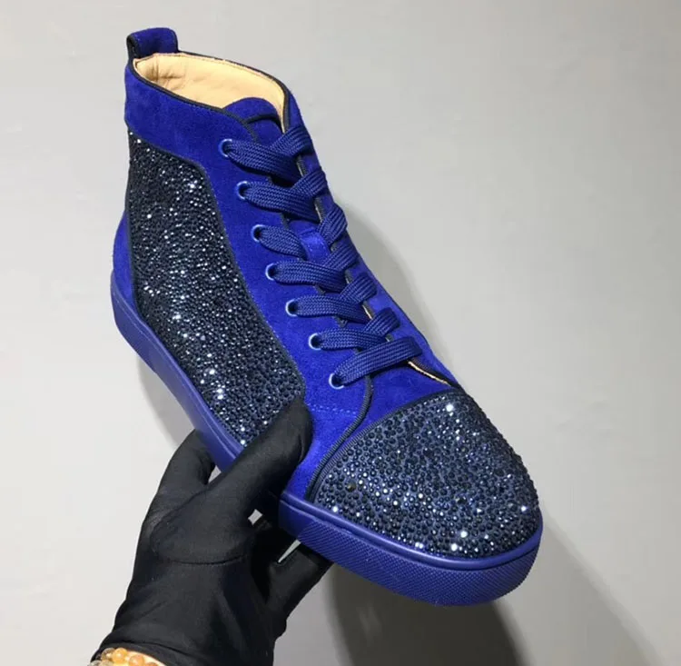 Luxury with Rivets for Women Men High Tops Shiny Crystal Decor Designer Red Bottom Flat Chunky Sneakers Casual Skate Shoes
Luxury with Rivets for Women Men High Tops Shiny Crystal Decor Designer Red Bottom Flat Chunky Sneakers Casual Skate Shoes