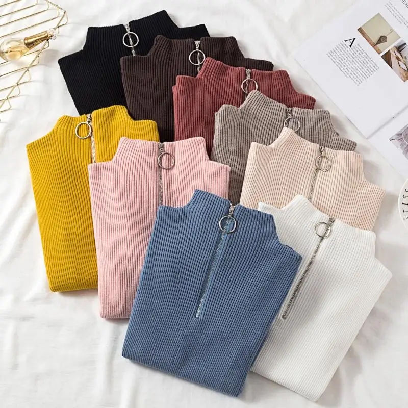 Women Sweaters Autumn Winter Half High Collar Circular Zipper Slim Pullover Solid Color Slim Knitting Jumper Big Size Pull Femme
Women Sweaters Autumn Winter Half High Collar Circular Zipper Slim Pullover Solid Color Slim Knitting Jumper Big Size Pull Femme
