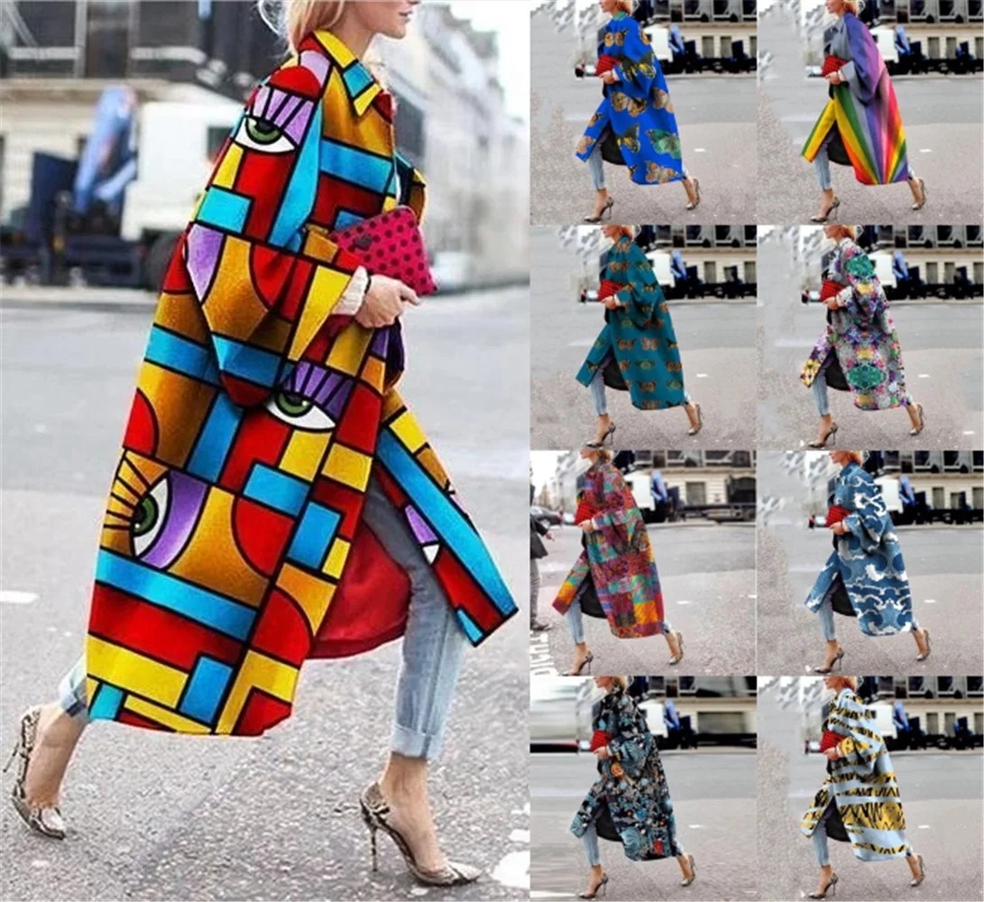 Donsigent Multicolor Print Trench Coat for Women Autumn New Fashion Geometric Print Turn-down Collar Loose Long Coats for Women
Donsigent Multicolor Print Trench Coat for Women Autumn New Fashion Geometric Print Turn-down Collar Loose Long Coats for Women