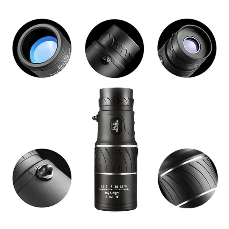 16 * 52 Powerful Monocular Telescope 40*60 Upgraded Dual Focusing Monocular Telescope Low Light Night Vision For Hiking Travel
16 * 52 Powerful Monocular Telescope 40*60 Upgraded Dual Focusing Monocular Telescope Low Light Night Vision For Hiking Travel
