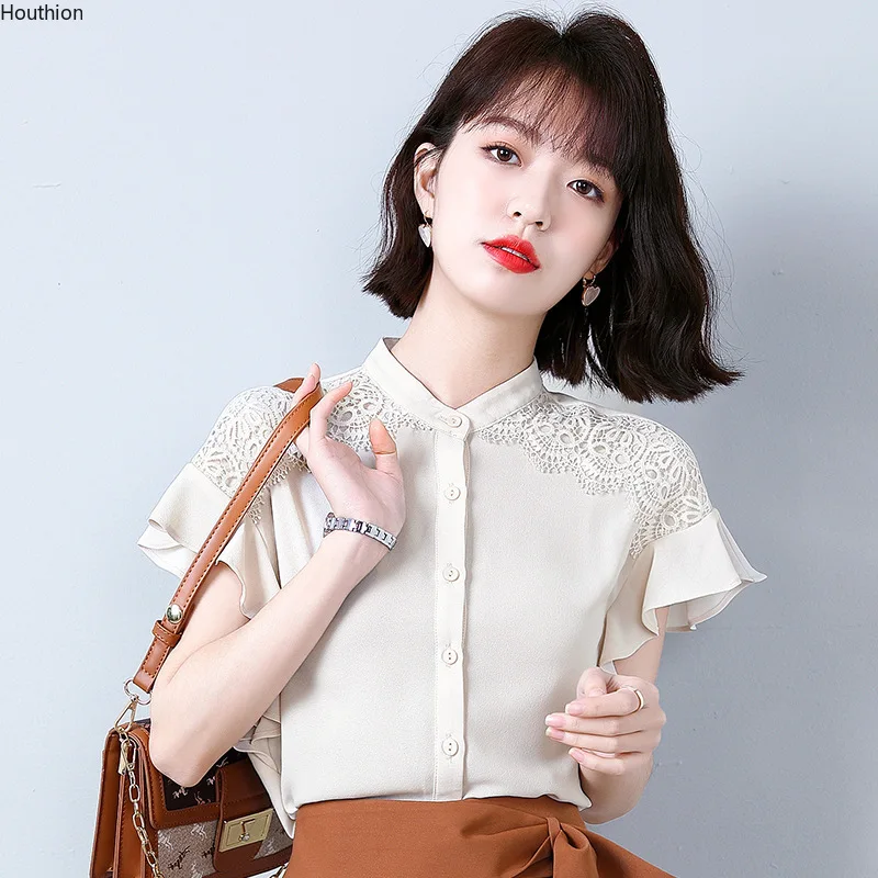 Chiffon Women Blouse New Casual Solid Color Buttons Top Fashion Short Sleeve Stand-up Collar Shirt Summer Houthion
Chiffon Women Blouse New Casual Solid Color Buttons Top Fashion Short Sleeve Stand-up Collar Shirt Summer Houthion