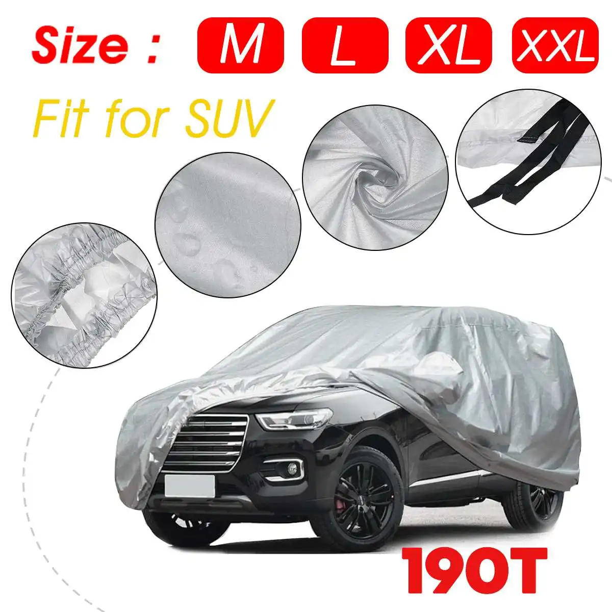 Серебристый универсальный чехол для внедорожника, полный автомобильный чехол 190T, водонепроницаемый Снежный чехол, защита от УФ-излучения, ... 
Серебристый универсальный чехол для внедорожника, полный автомобильный чехол 190T, водонепроницаемый Снежный чехол, защита от УФ-излучения, ...