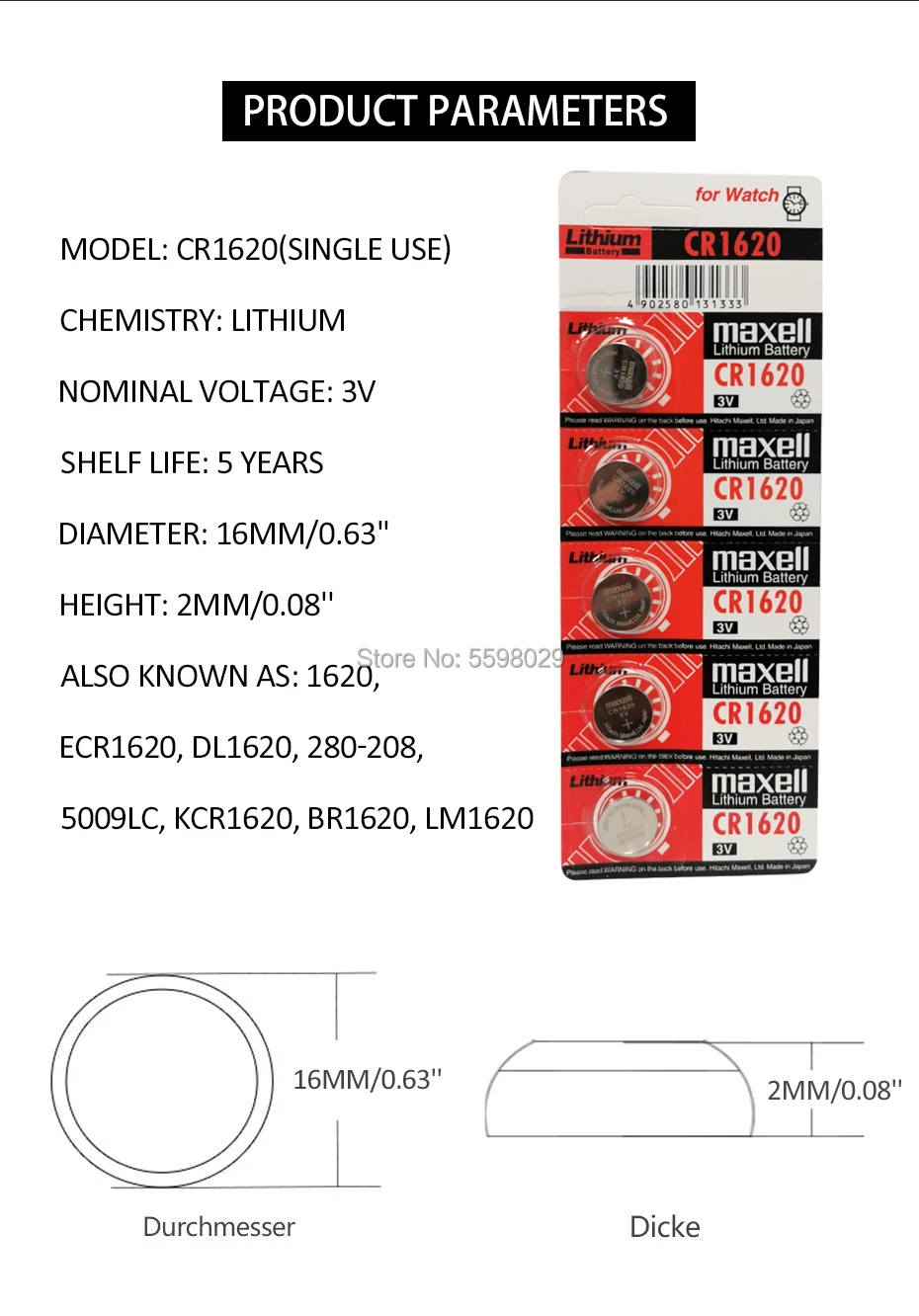 Горячая Распродажа 1 шт для Maxell cr1620 cr 1620 3v кнопочный аккумулятор ECR1620 DL1620 5009LC KCR1620