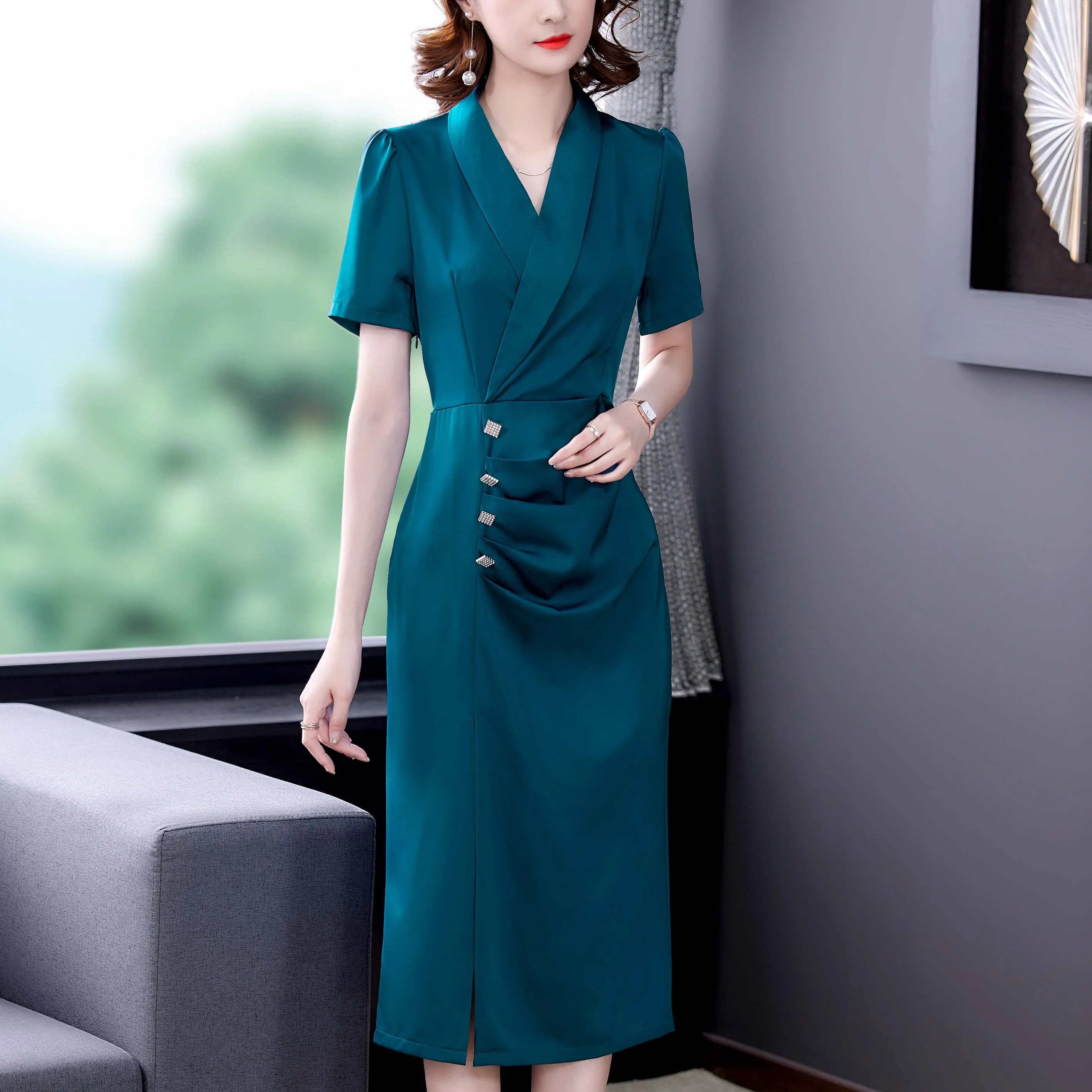 2021 Summer New Style High-end Slim Collar V-neck Fashion Comfortable Party Travel Elegant Button Dress Woman Dress
2021 Summer New Style High-end Slim Collar V-neck Fashion Comfortable Party Travel Elegant Button Dress Woman Dress