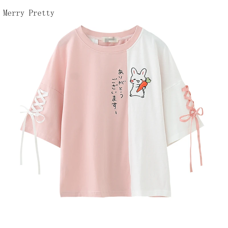 Pink Cartoon And Letter Embroidery Patchwork T Shirts For Women 2020 Summer Short Sleeve Lace Up Sweet Style Ladies Basic Tee
Pink Cartoon And Letter Embroidery Patchwork T Shirts For Women 2020 Summer Short Sleeve Lace Up Sweet Style Ladies Basic Tee
