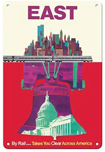 East by Train - Liberty Bell Philadelphia, Washington, New York - Metal Tin Sign
East by Train - Liberty Bell Philadelphia, Washington, New York - Metal Tin Sign