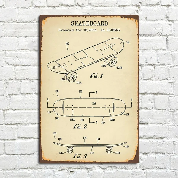Skateboard Patent Vintage Metal Tin Sign Pin Up Metal Sign Wall Sign Metal Decor Wall Decor(20cmx30cm)
Skateboard Patent Vintage Metal Tin Sign Pin Up Metal Sign Wall Sign Metal Decor Wall Decor(20cmx30cm)